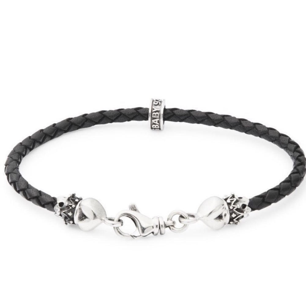 NWOT King Baby Studio 925 Silver Crown & Leather Bracelet